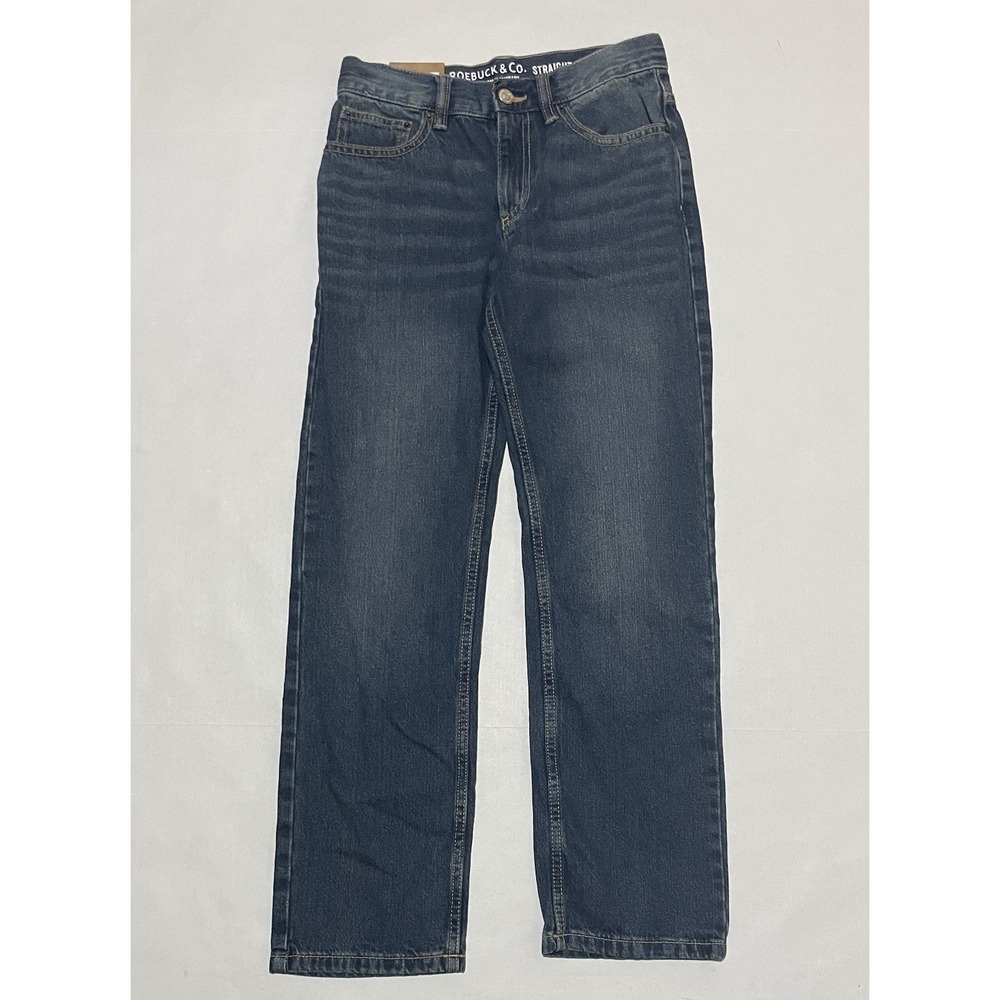 Roebuck & Co Jeans Boys 12 X 27 Dark Blue Wash Straight Fit Adjustable Waist